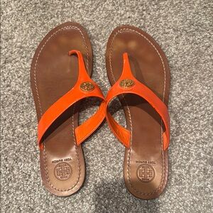 Tory Burch Orange and Brown Sandals with Leather Sole